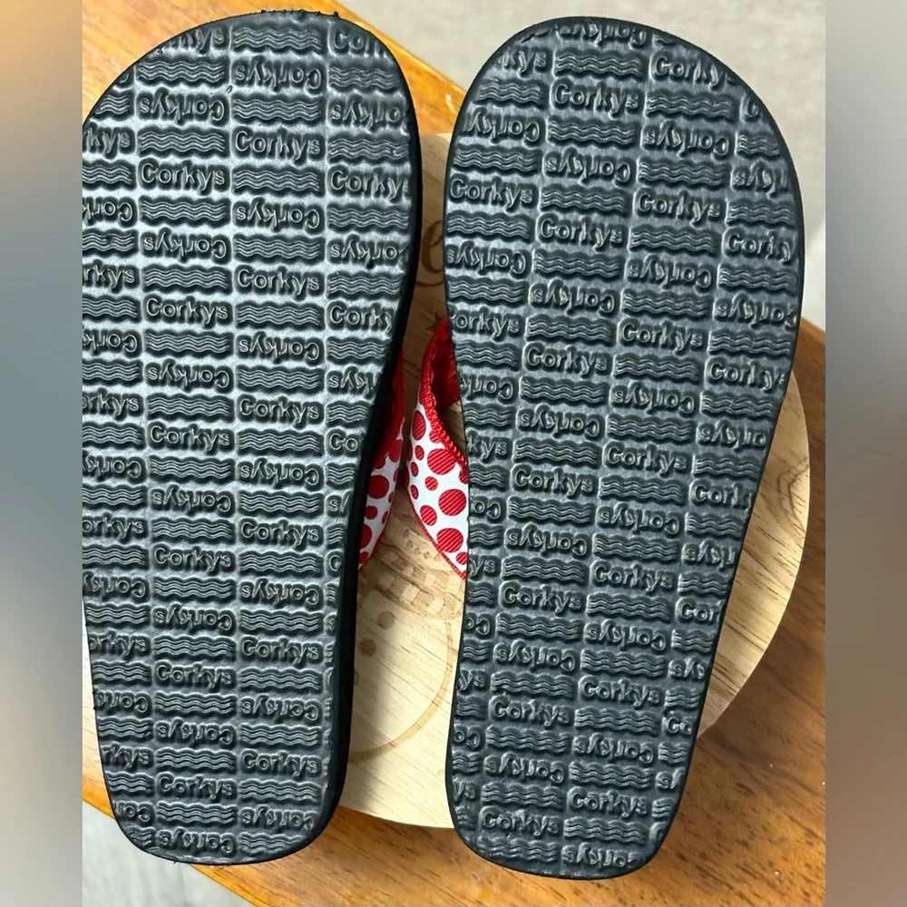 Corkys Girls Red White Polka Dot Flip Flops Size 11 Toddler Soft Beach Sandals